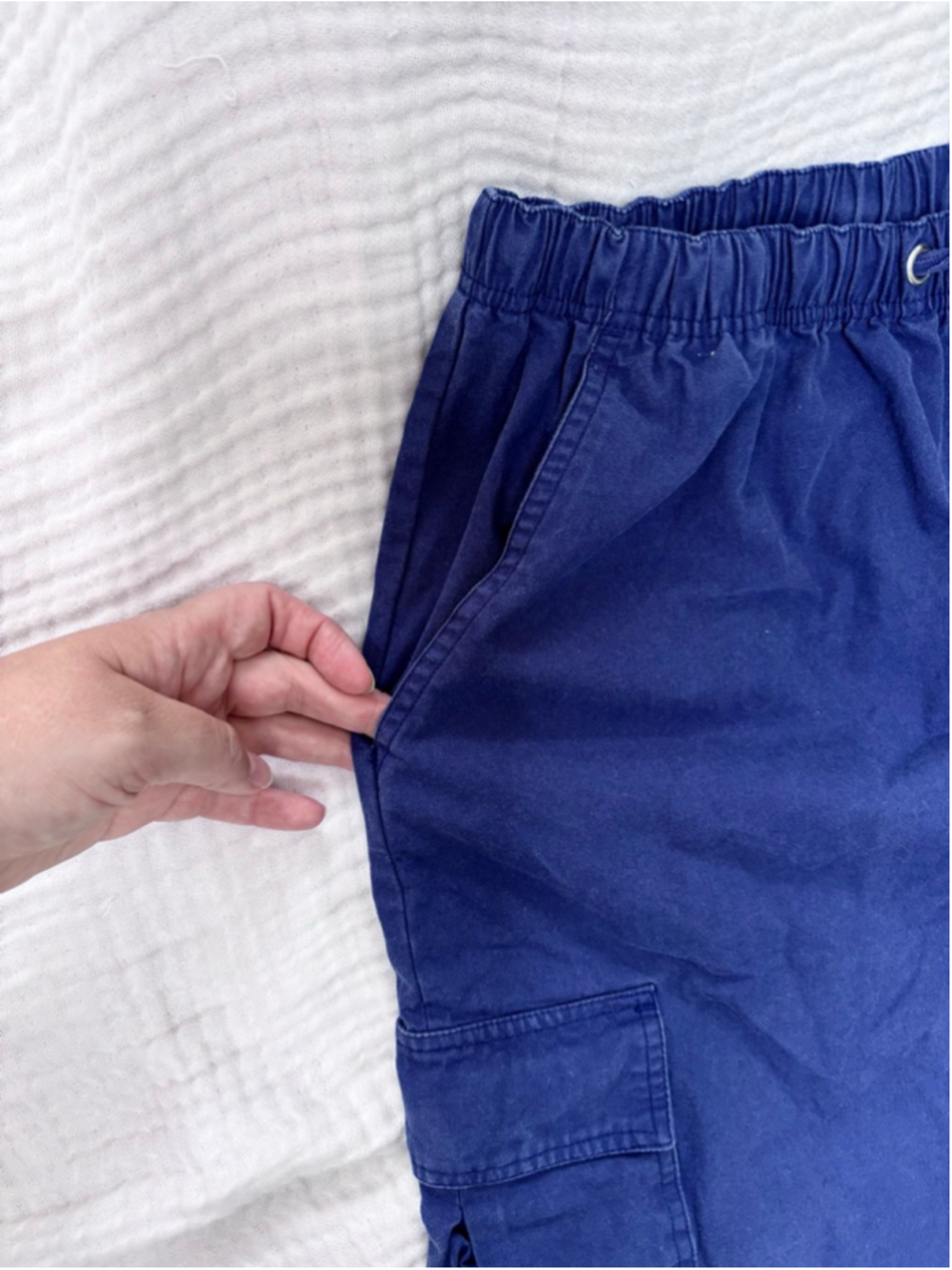 Women's BLAIR Blue Cargo Capris S/M Cotton Barrel shape leg Drawstring - Picture 10 of 14